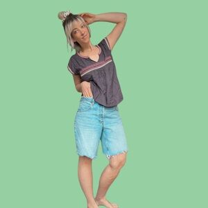 Lucky Brand Brown Top with Pink Trim